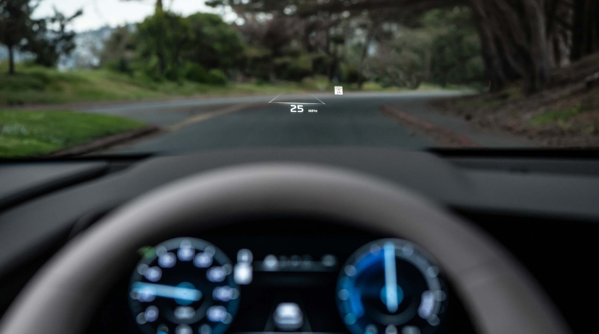 2026 Kia Niro EV digital head-up display showing miles per hour, close-up
