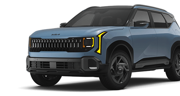 Left facing Seltos X-Line 1.6T AWD trim vehicle image in Frost Blue 2-tone