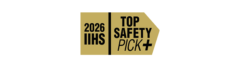 A two-part gold-colored icon with the text “2026 IIHS Top Safety Pick+.”